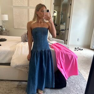 ASOS Strapless Denim Maxi Dress in Blue